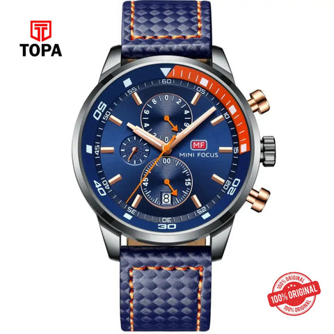Mini Focus MF0017G-02 Leather Band Men Watch - Topa
