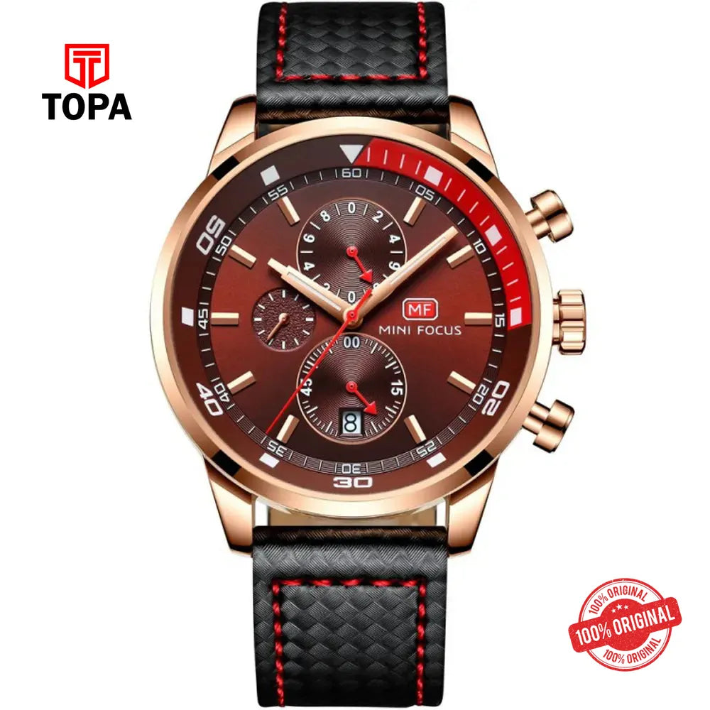 Mini Focus MF0017G-03 Leather Band Men Watch - Topa