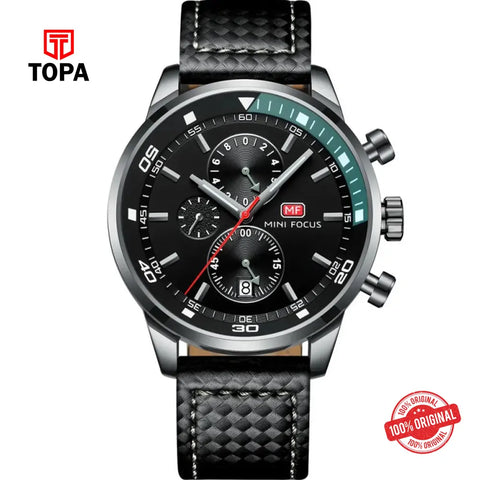 Mini Focus MF0017G-04 Leather Band Men Watch - Topa