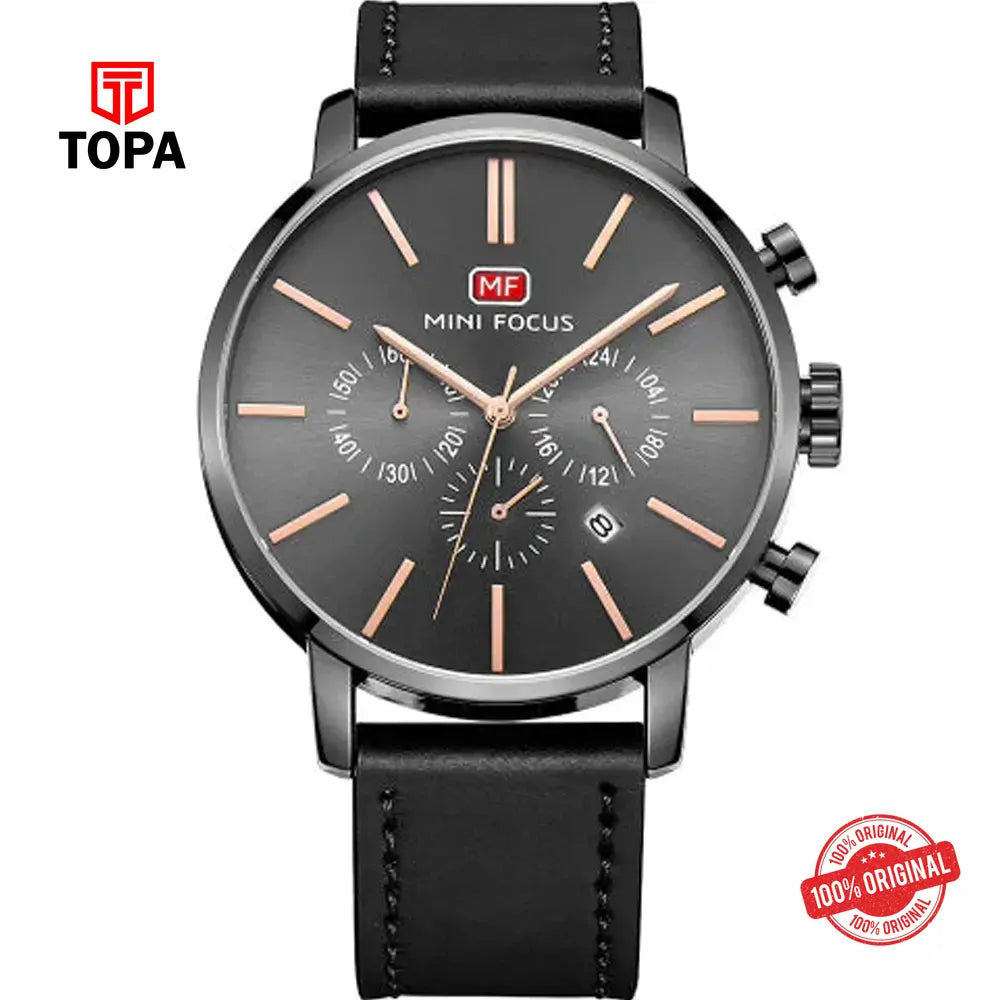 Mini Focus MF0023G-02 Leather Band Men Watch - Topa