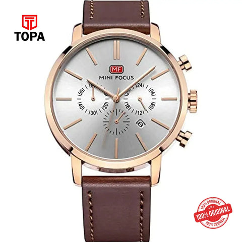 Mini Focus MF0023G-03 Leather Band Men Watch - Topa