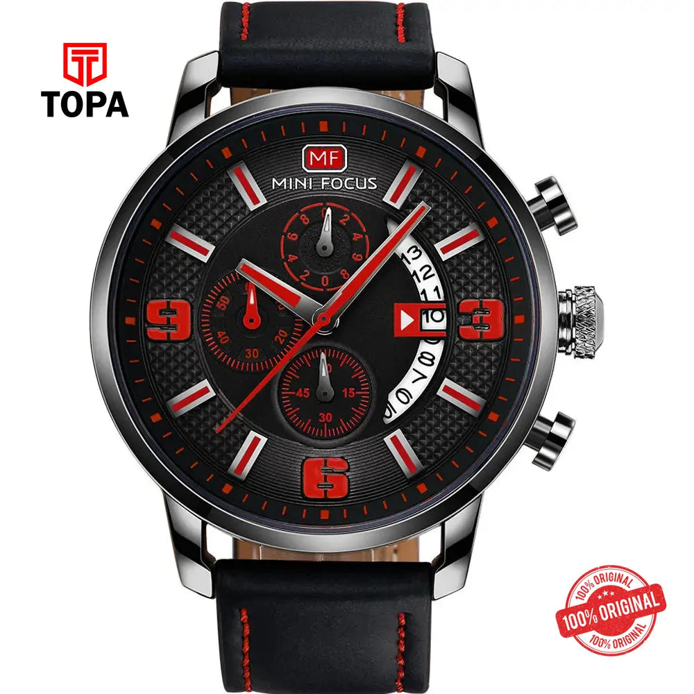 Mini Focus MF0025G-02 Leather Band Men Watch - Topa