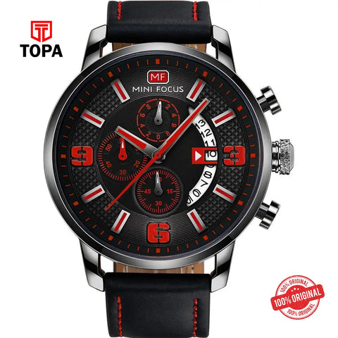 Mini Focus MF0025G-02 Leather Band Men Watch - Topa