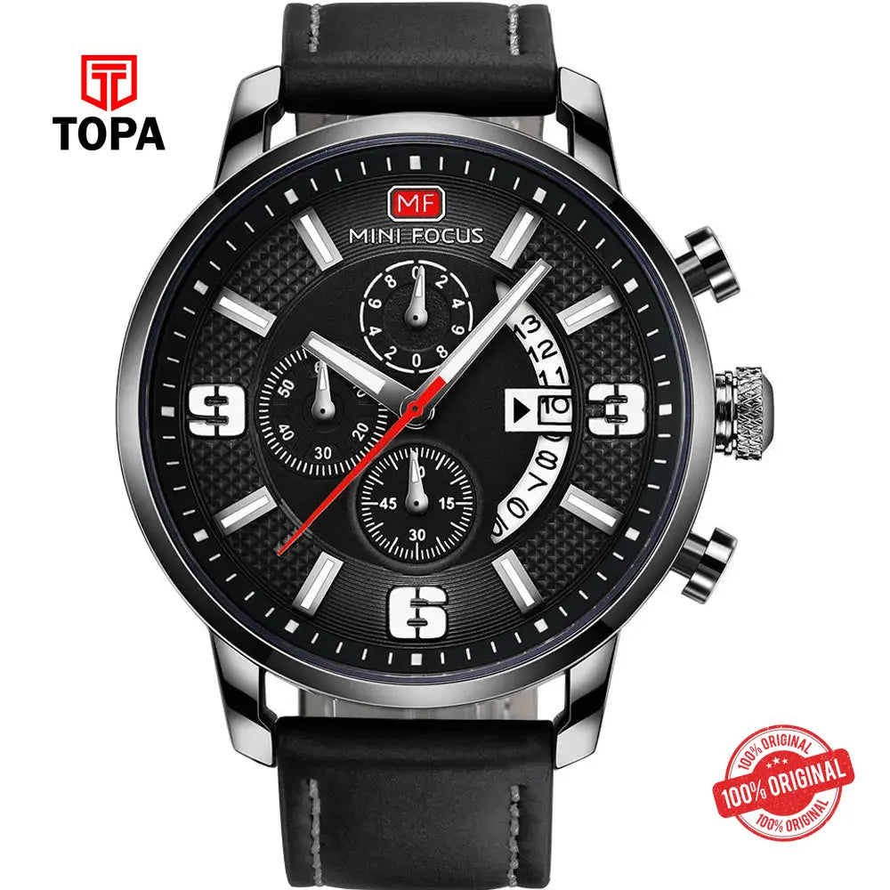 Mini Focus MF0025G-04 Leather Band Men Watch - Topa