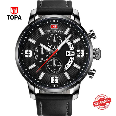 Mini Focus MF0025G-04 Leather Band Men Watch - Topa