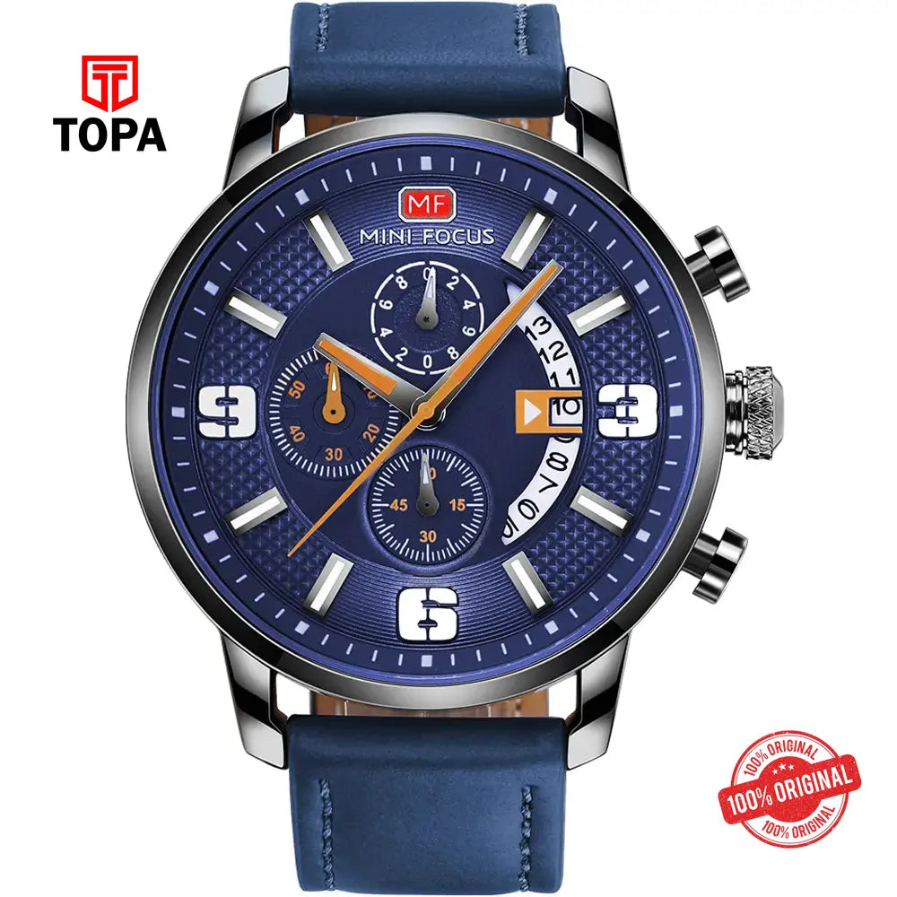 Mini Focus MF0025G-05 Leather Band Men Watch - Topa