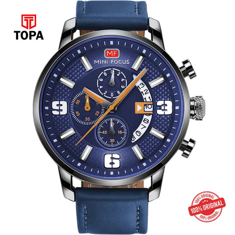 Mini Focus MF0025G-05 Leather Band Men Watch - Topa