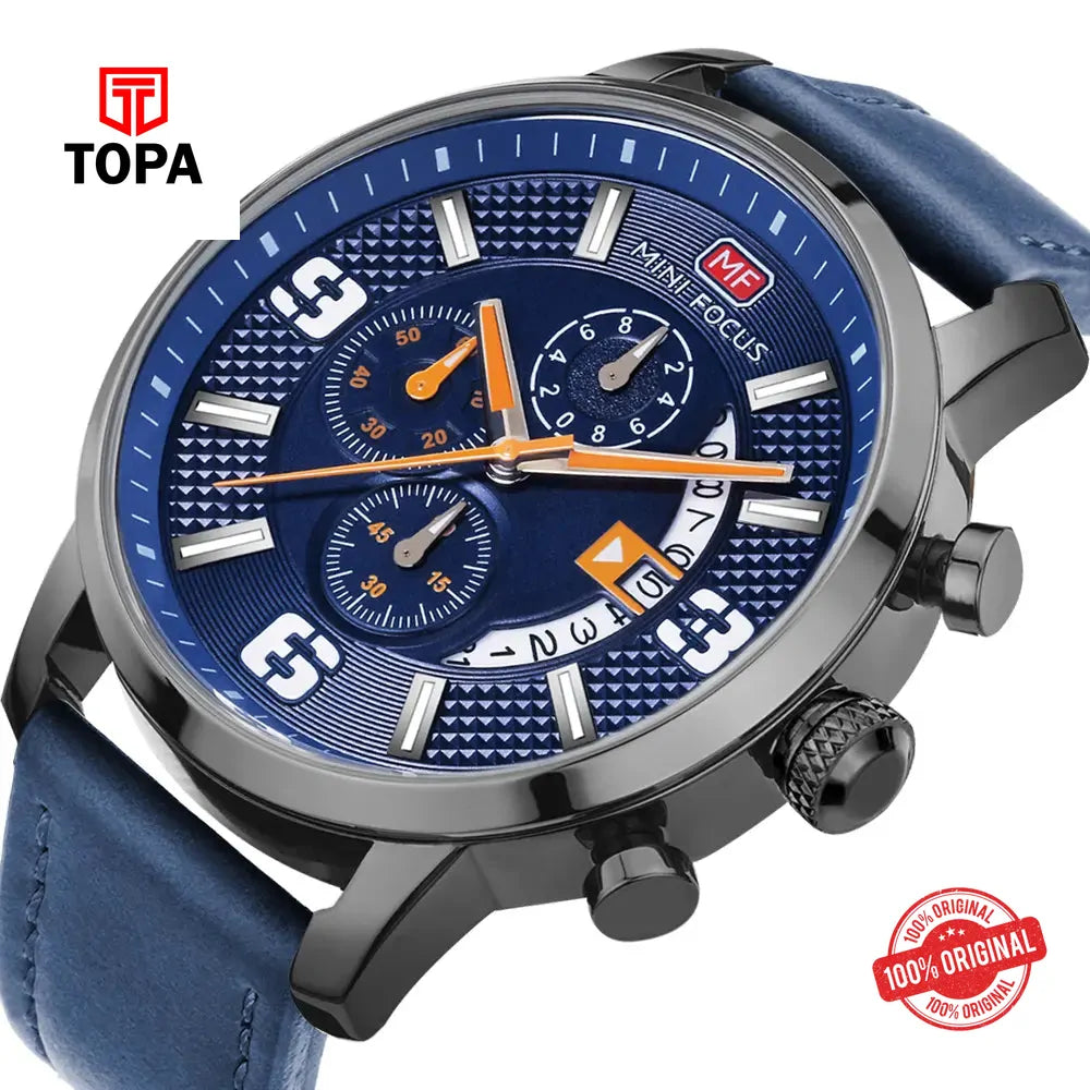 Mini Focus MF0025G-05 Leather Band Men Watch - Topa