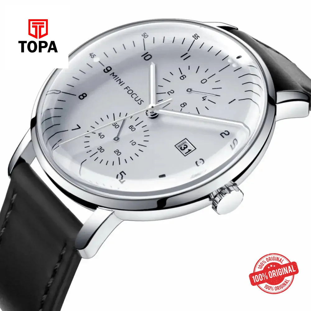 Mini Focus MF0052G-01 Leather Band Men Watch - Topa