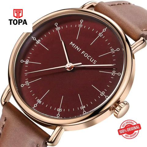 Mini Focus MF0056G-01 Leather Band Men Watch - Topa