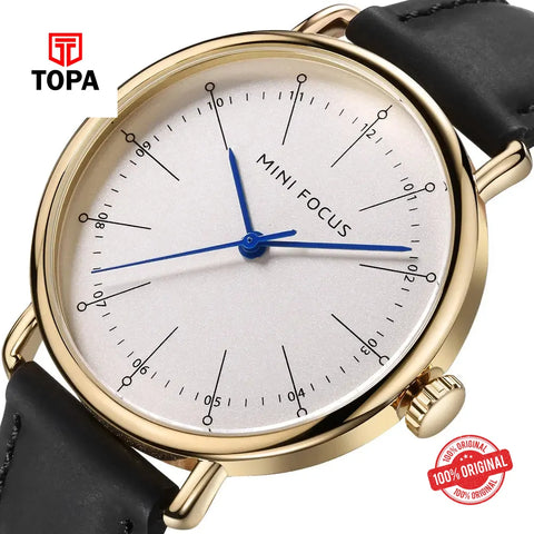 Mini Focus MF0056G-02 Leather Band Men Watch - Topa
