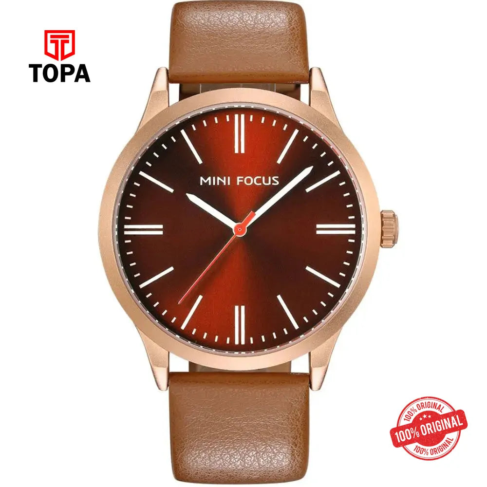 Mini Focus MF0058G-01 Leather Band Men Watch - Topa