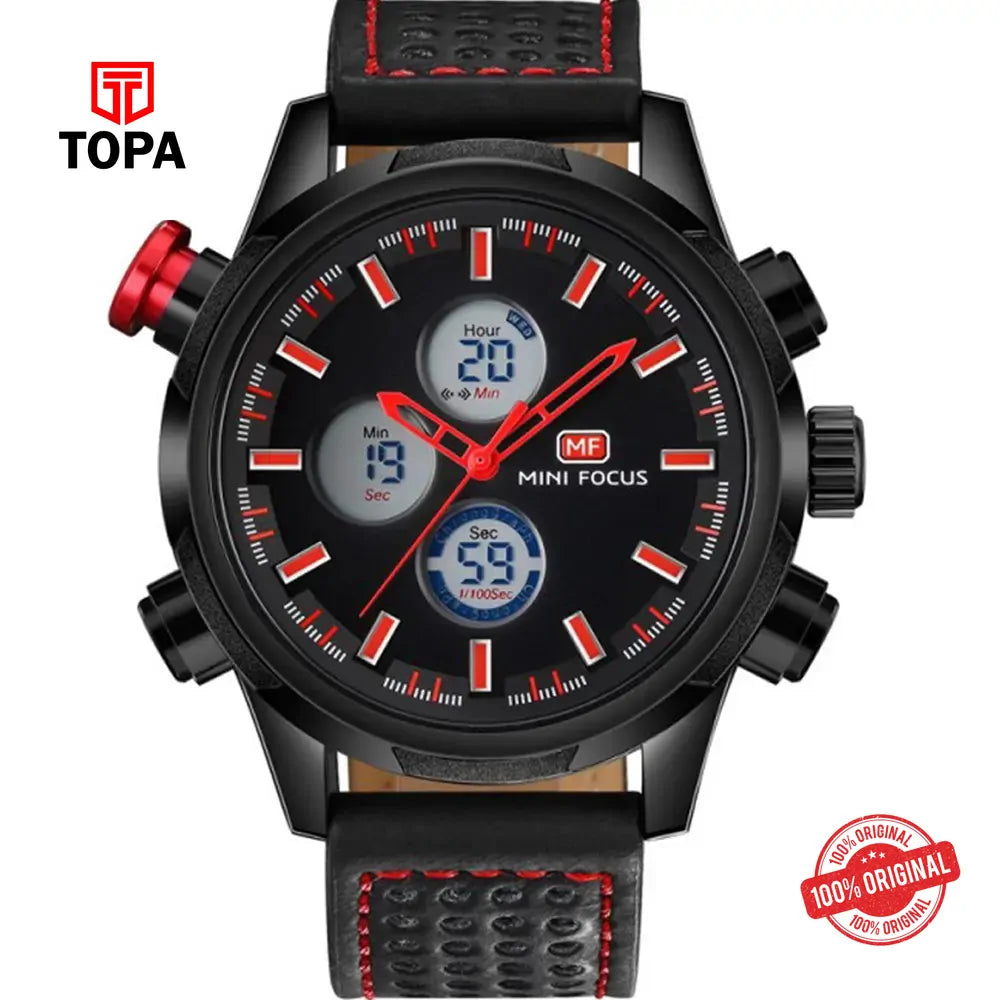 Mini Focus MF0066G-02 Leather Band Men Watch - Topa
