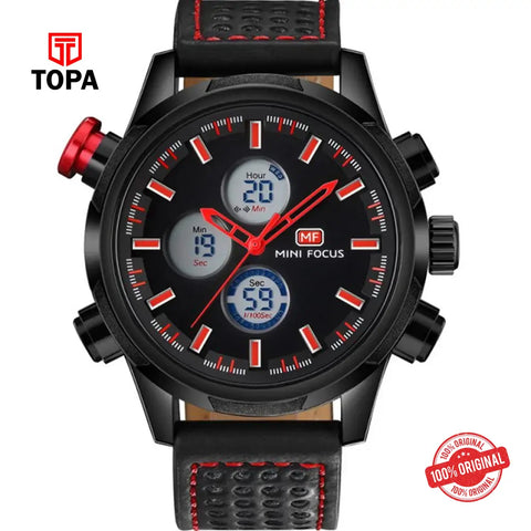 Mini Focus MF0066G-02 Leather Band Men Watch - Topa