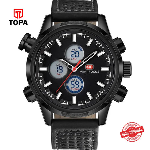Mini Focus MF0066G-03 Leather Band Men Watch - Topa