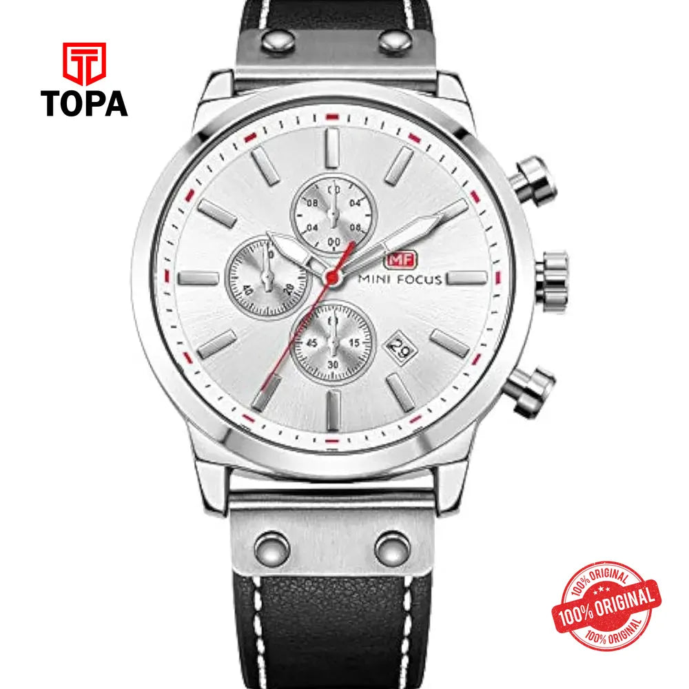 Mini Focus MF0110G-01 Leather Band Men Watch - Topa