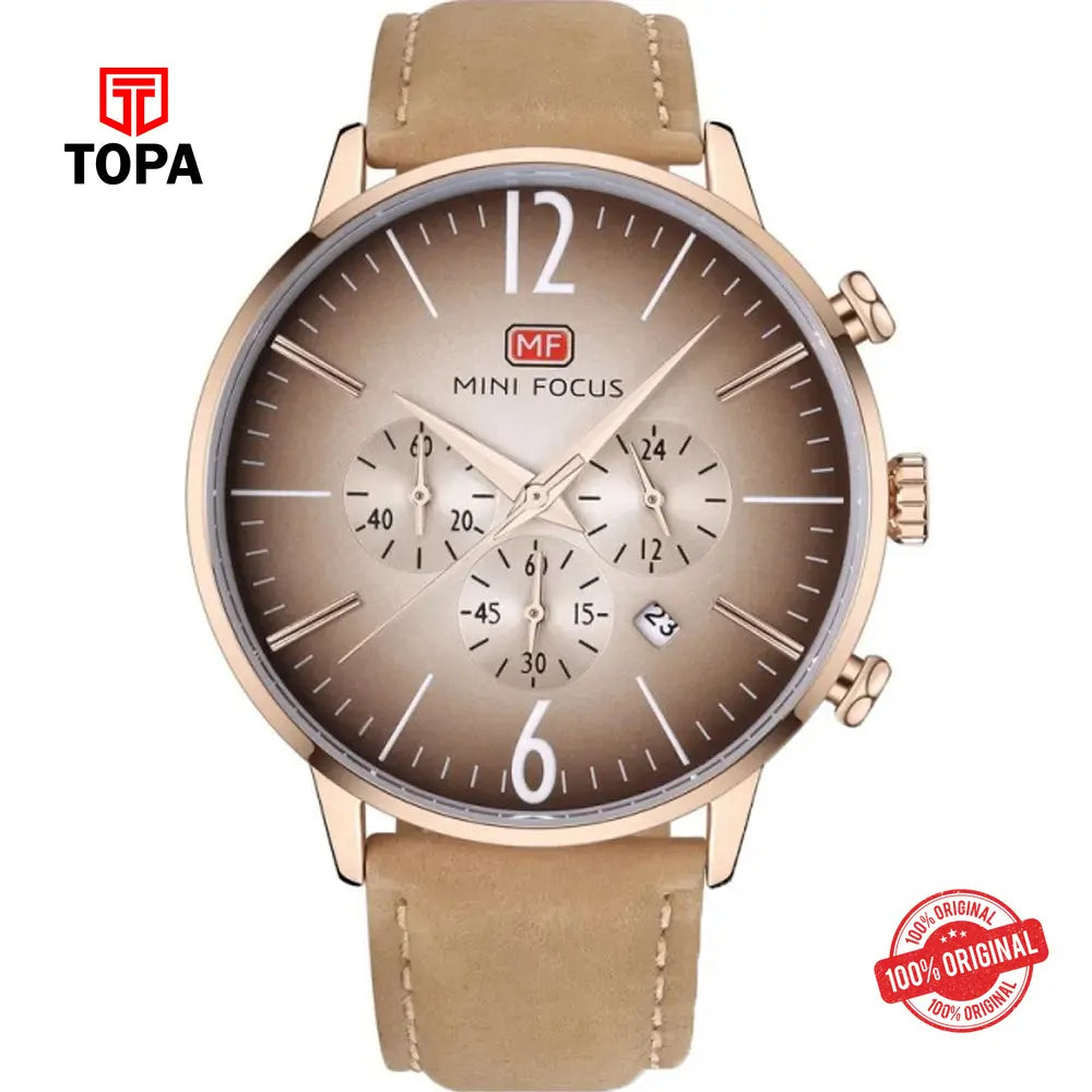 Mini Focus MF0114G-02 Leather Band Men Watch - Topa