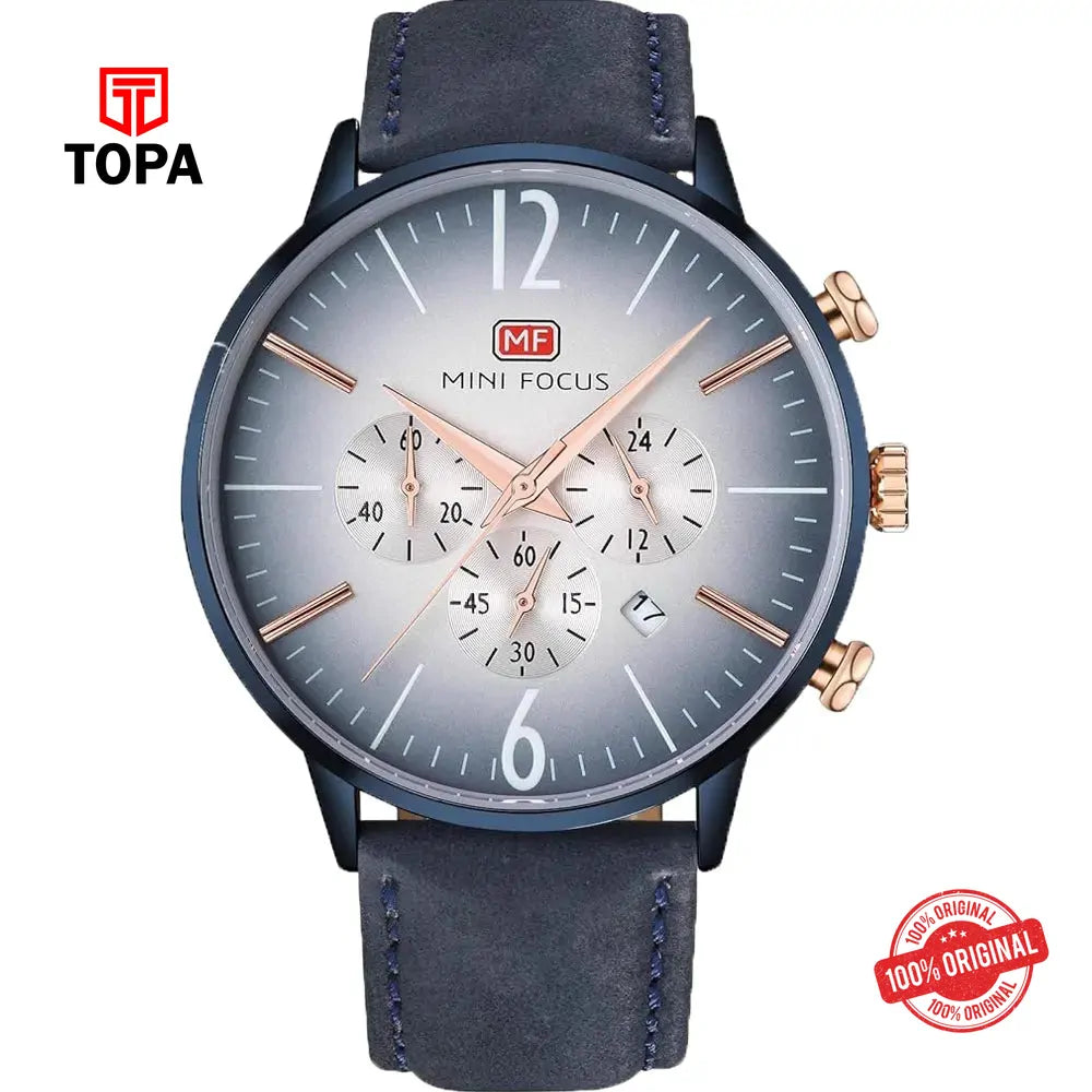 Mini Focus MF0114G-04 Leather Band Men Watch - Topa
