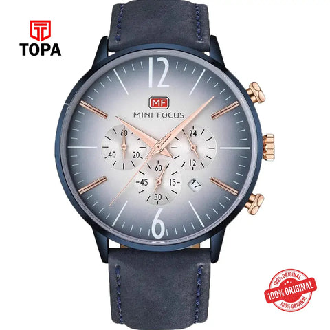 Mini Focus MF0114G-04 Leather Band Men Watch - Topa