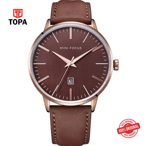 Mini Focus MF0115G-02 Leather Strap Men Watch - Topa