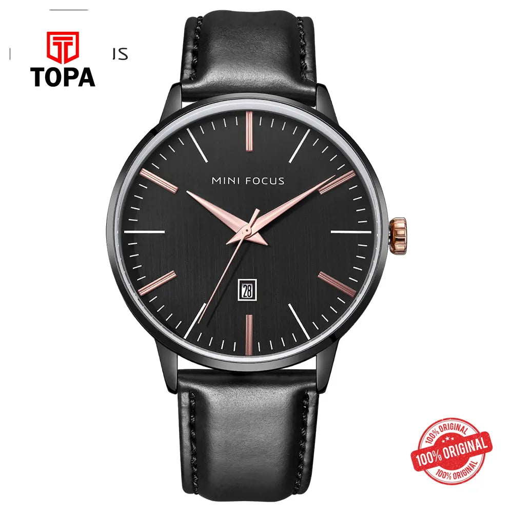 Mini Focus MF0115G-03 Leather Strap Men Watch - Topa