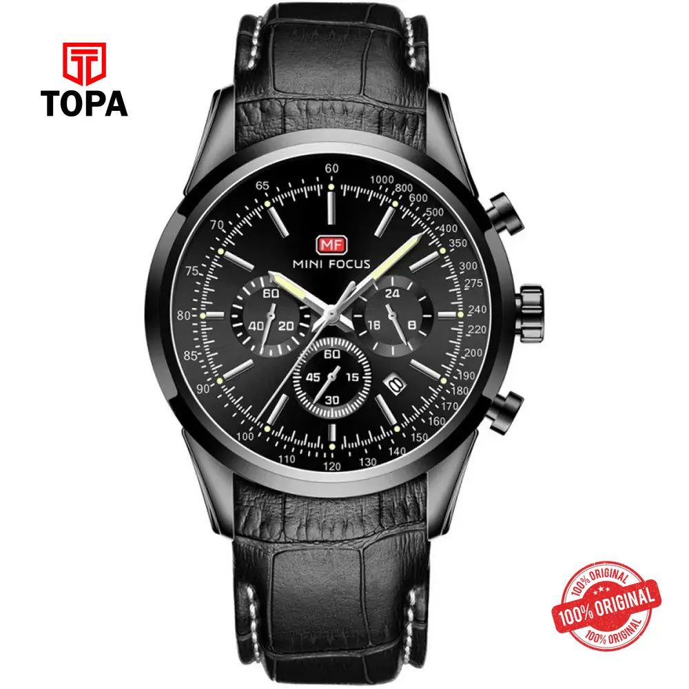 Mini Focus MF0116G-01 Leather Band Men Watch - Topa