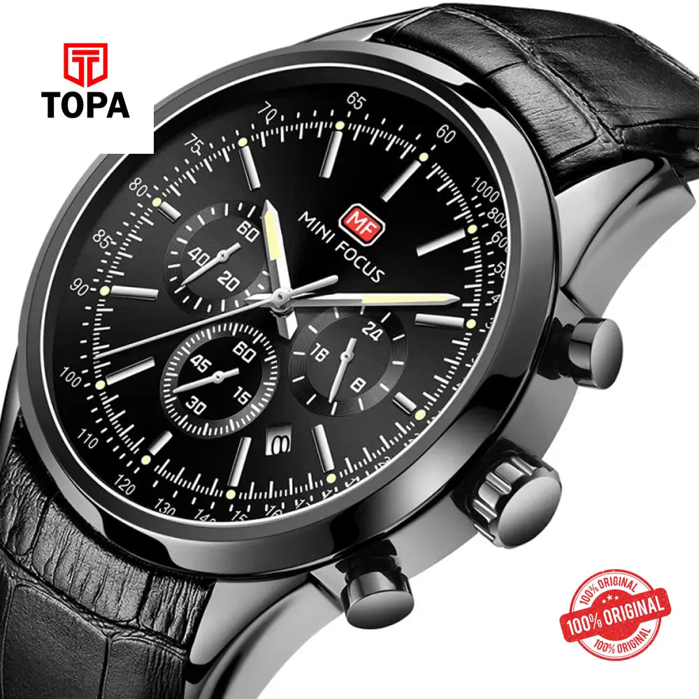 Mini Focus MF0116G-01 Leather Band Men Watch - Topa