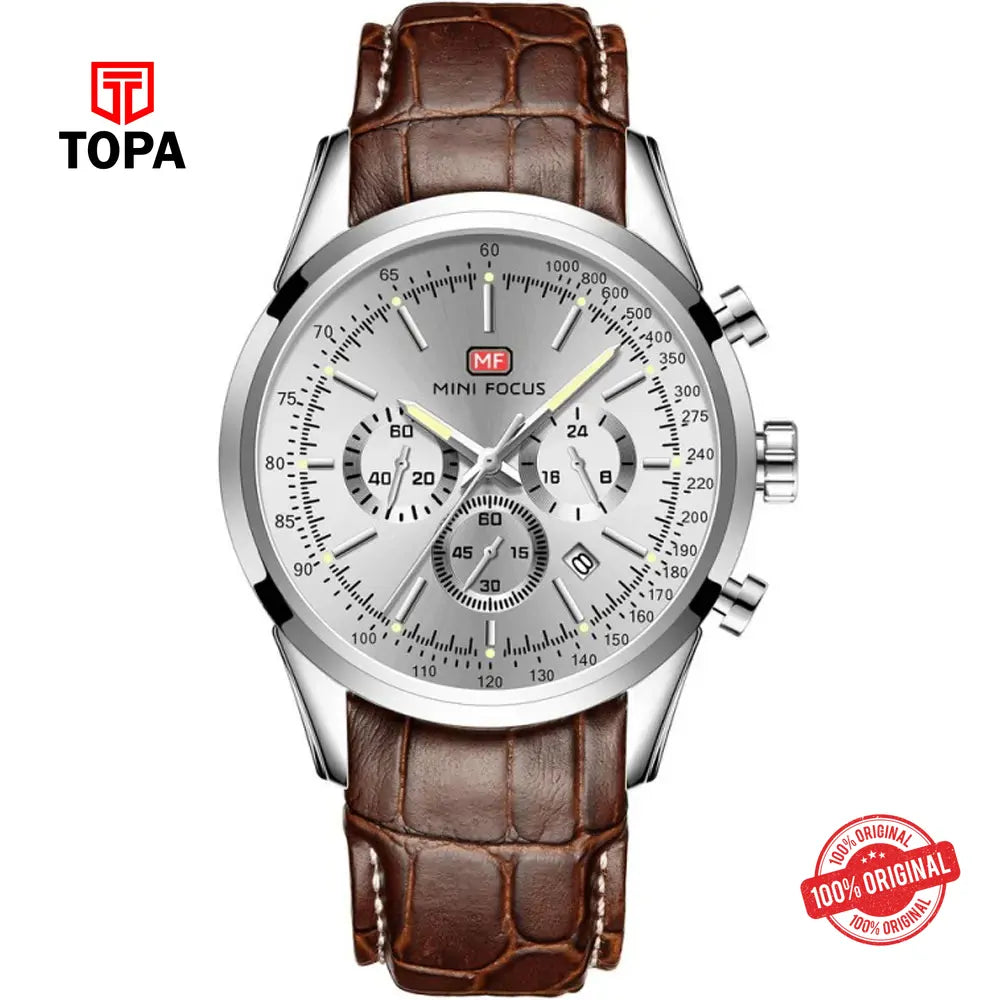 Mini Focus MF0116G-02 Leather Band Men Watch - Topa