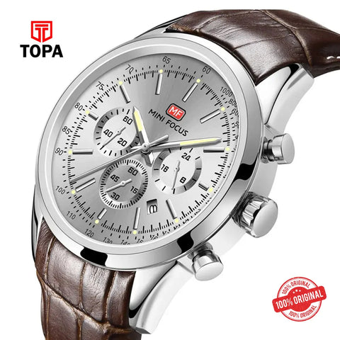 Mini Focus MF0116G-02 Leather Band Men Watch - Topa