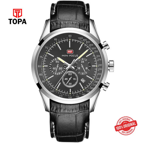 Mini Focus MF0116G-03 Leather Band Men Watch - Topa