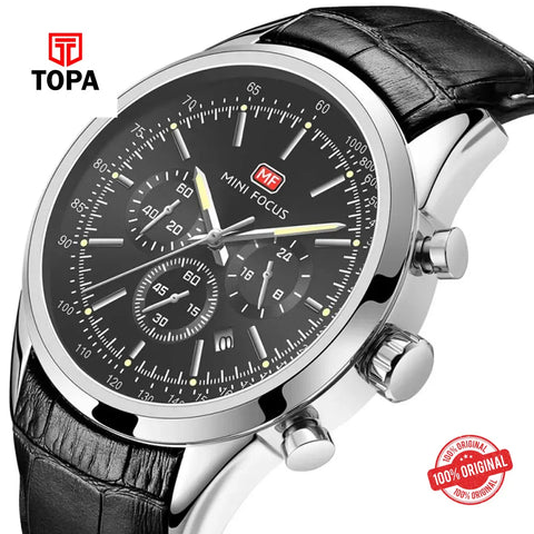 Mini Focus MF0116G-03 Leather Band Men Watch - Topa