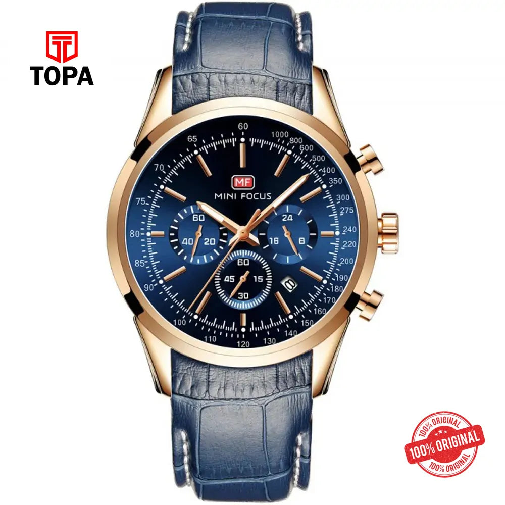 Mini Focus MF0116G-04 Leather Band Men Watch - Topa