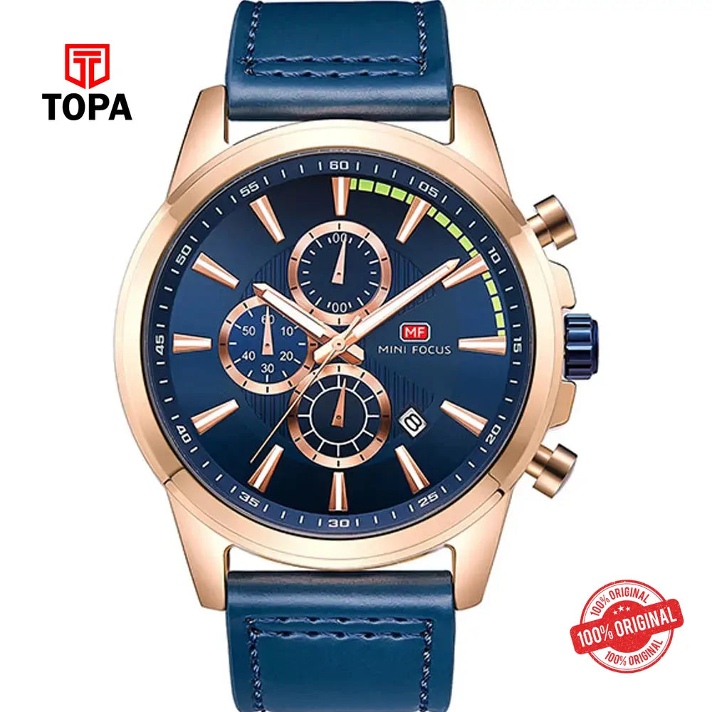 Mini Focus MF0129G-03 Leather Band Men Watch - Topa