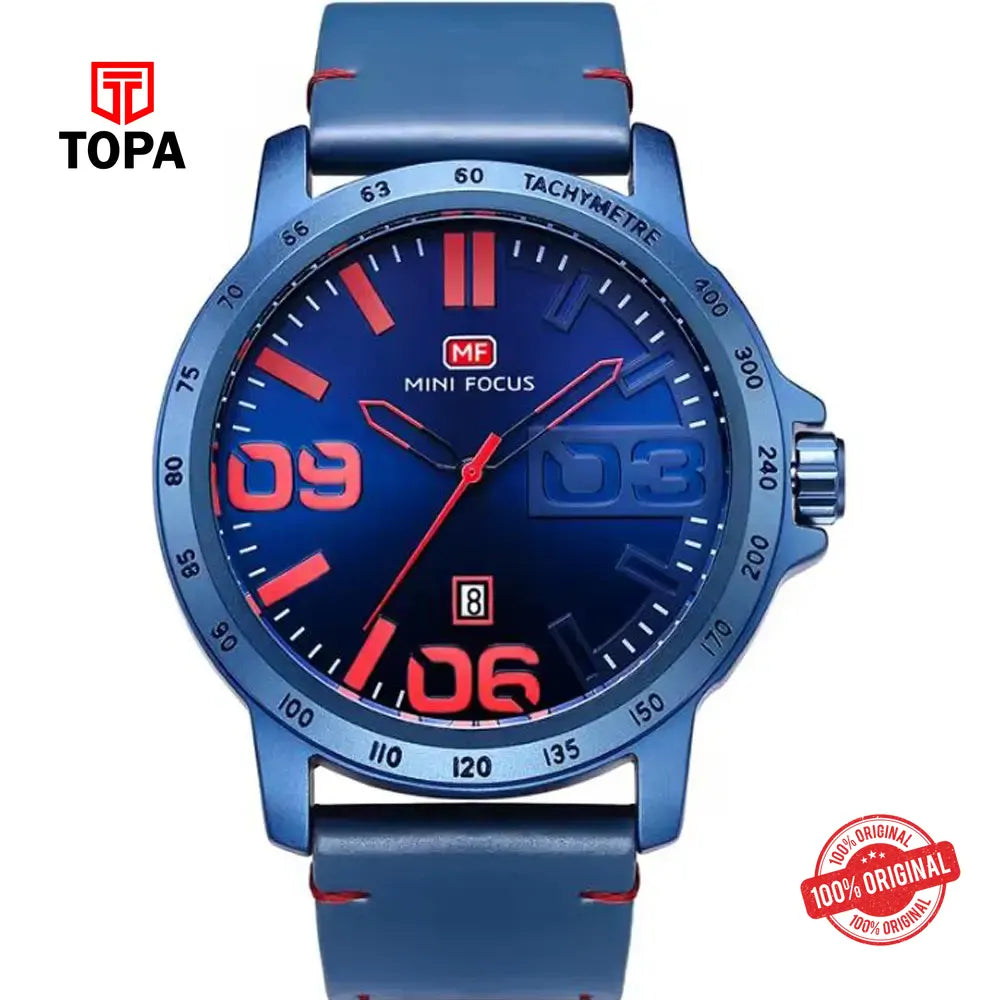 Mini Focus MF0169G-03 Leather Band Men Watch - Topa