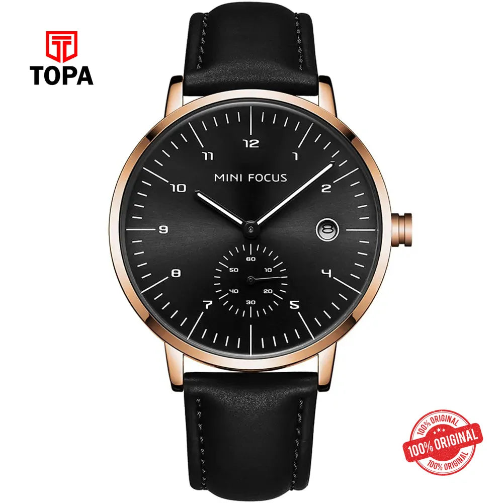 Mini Focus MF0303G-06 Leather Band Men Watch - Topa
