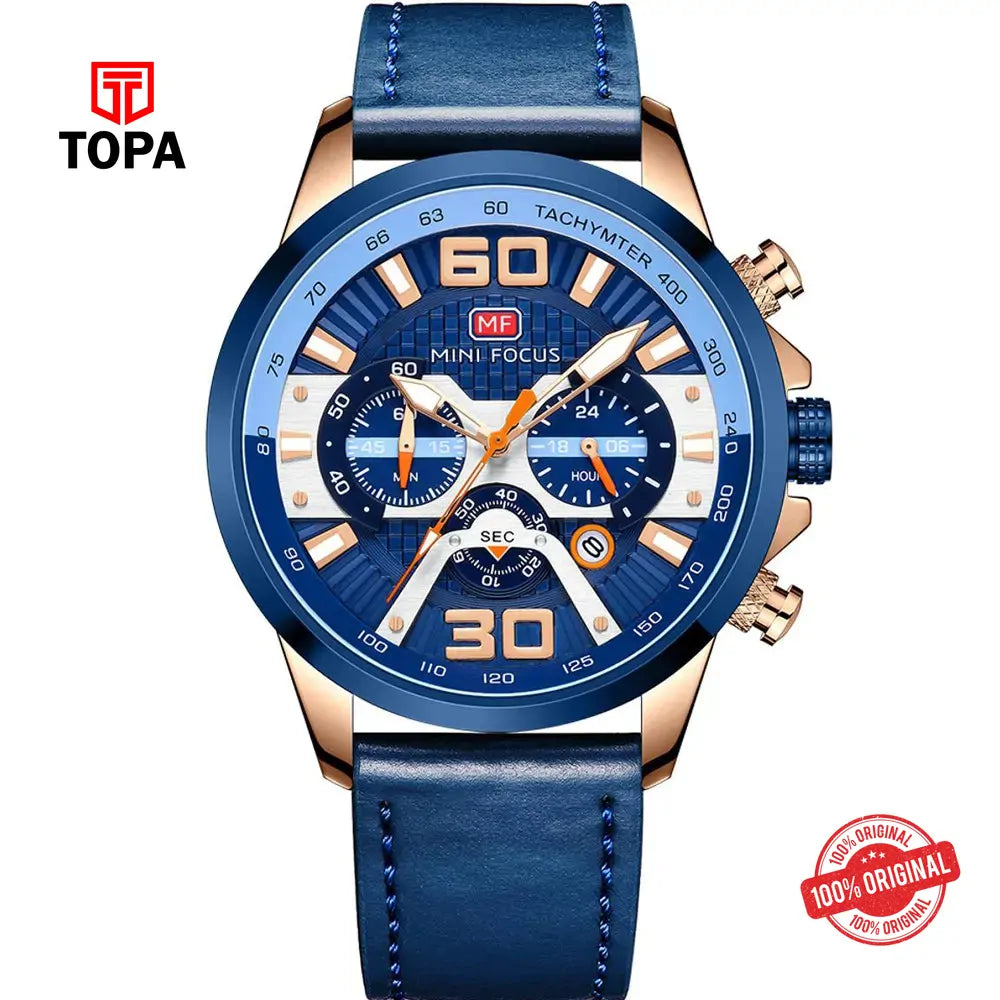 Mini Focus MF0336G-07 Leather Band Men Watch - Topa