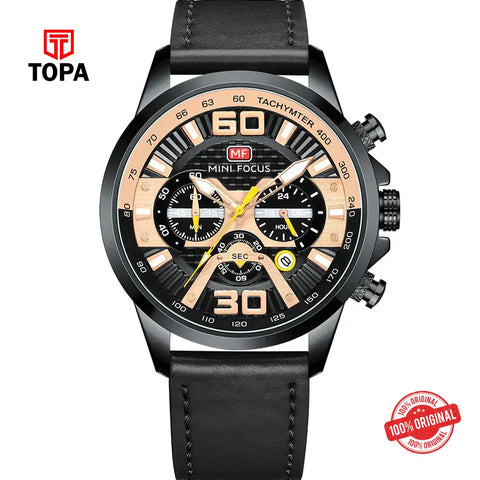 Mini Focus MF0336G-10 Leather Band Men Watch - Topa