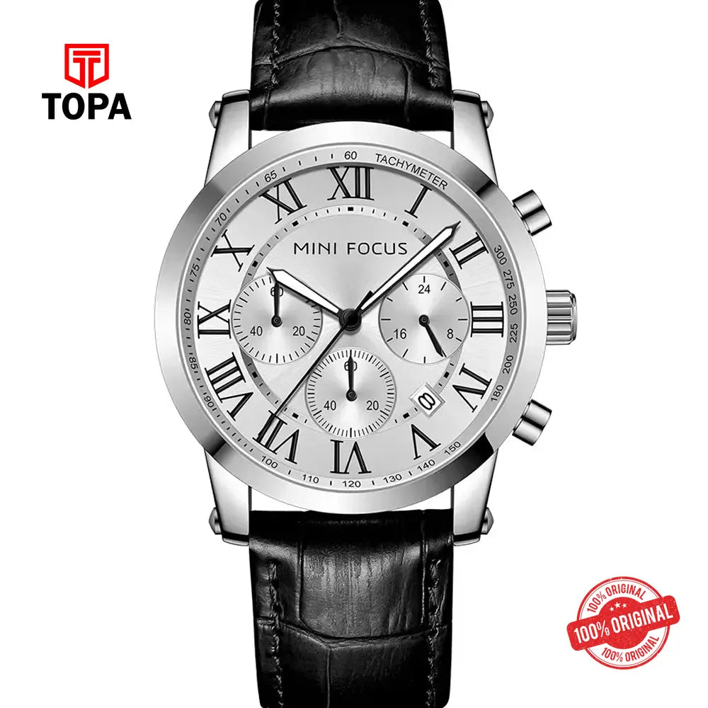 Mini Focus MF0415G-01 Leather Band Men Watch - Topa