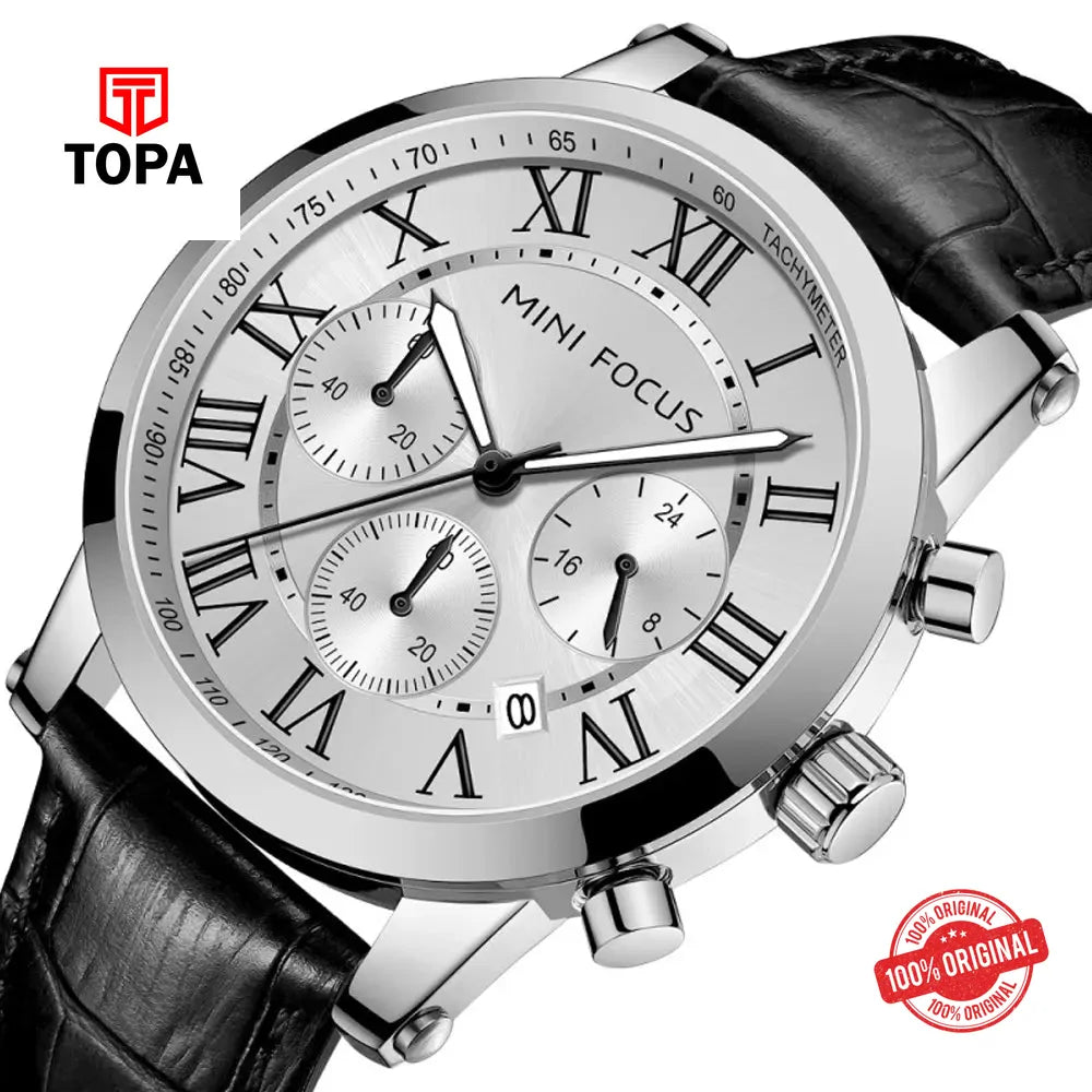 Mini Focus MF0415G-01 Leather Band Men Watch - Topa