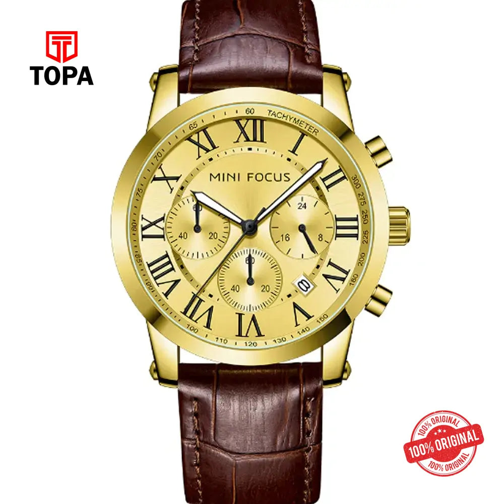 Mini Focus MF0415G-02 Leather Band Men Watch - Topa