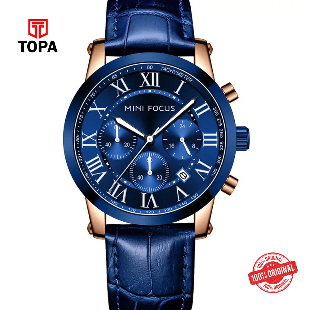 Mini Focus MF0415G-03 Leather Band Men Watch - Topa