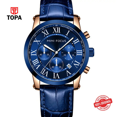 Mini Focus MF0415G-03 Leather Band Men Watch - Topa