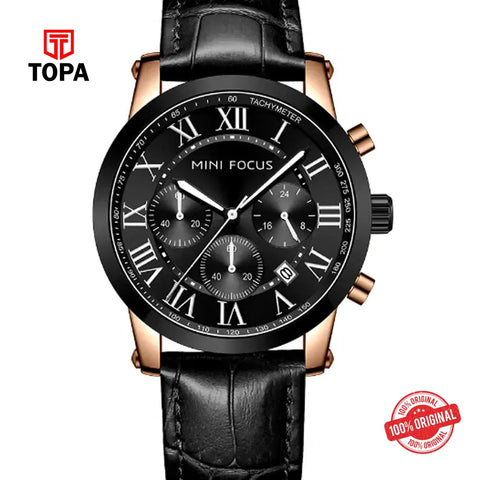 Mini Focus MF0415G-04 Leather Band Men Watch - Topa