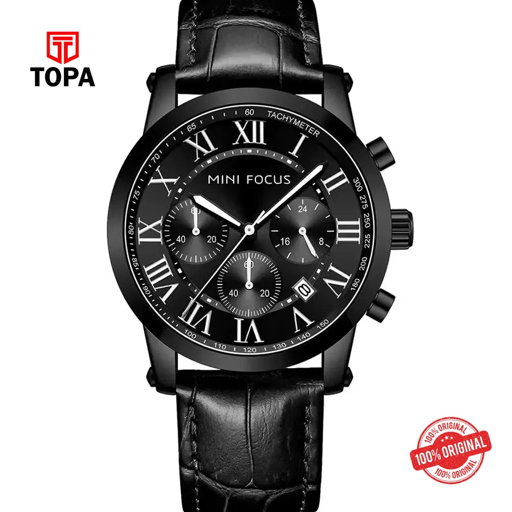 Mini Focus MF0415G-05 Leather Band Men Watch - Topa