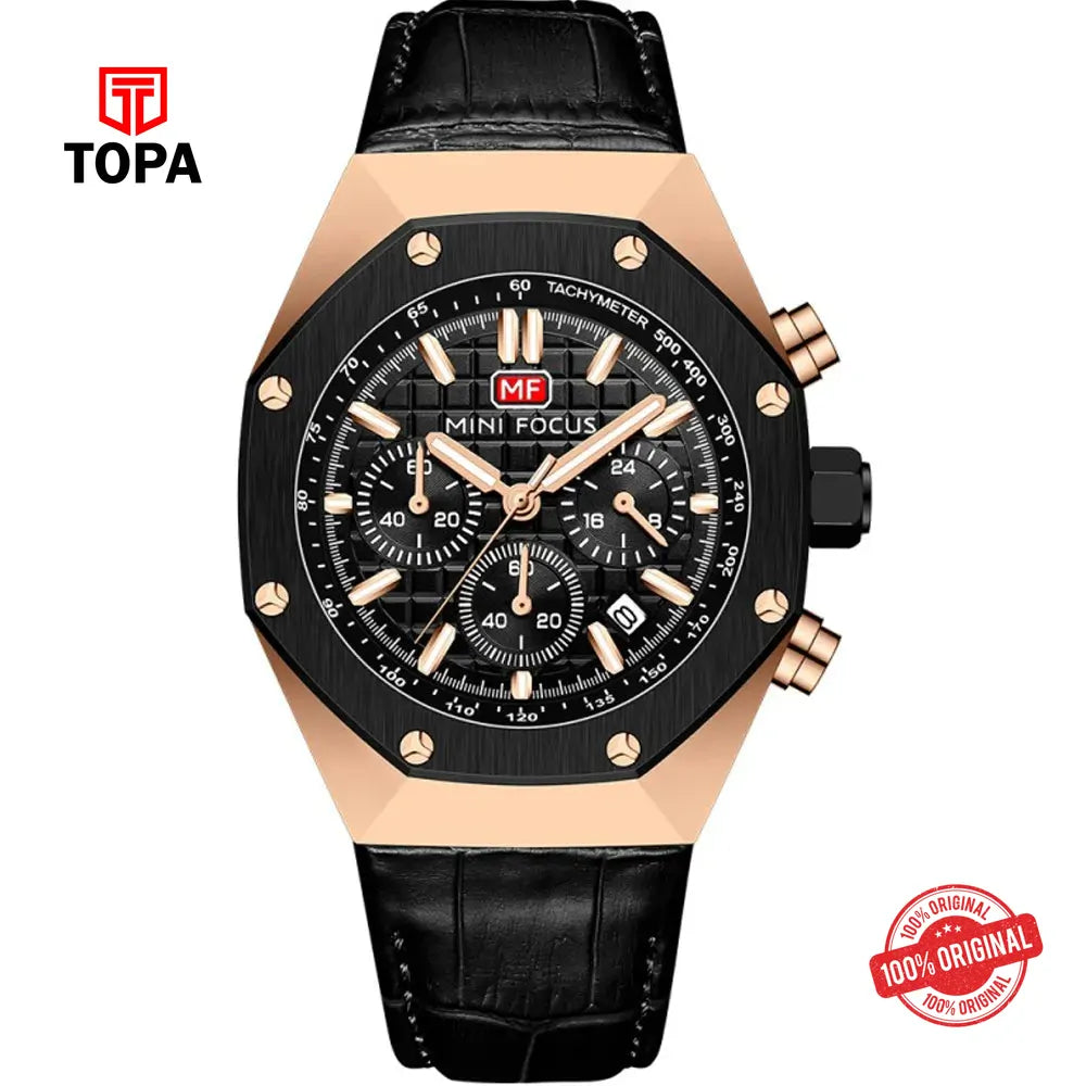 Mini Focus MF0417G-05 Leather Band Men Watch - Topa