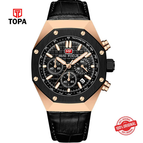 Mini Focus MF0417G-05 Leather Band Men Watch - Topa