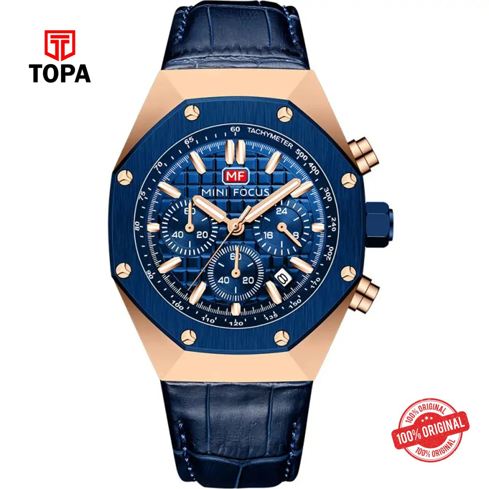 Mini Focus MF0417G-06 Leather Band Men Watch - Topa