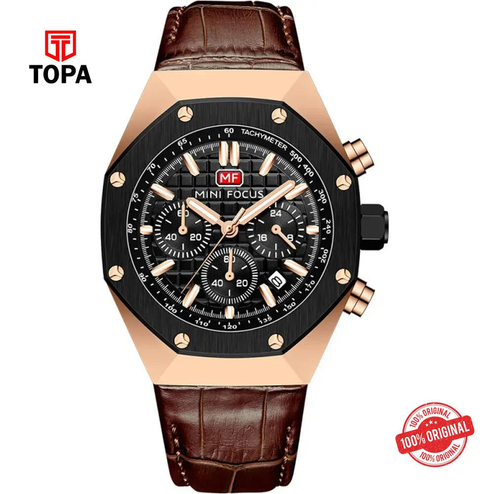 Mini Focus MF0417G-07 Leather Band Men Watch - Topa