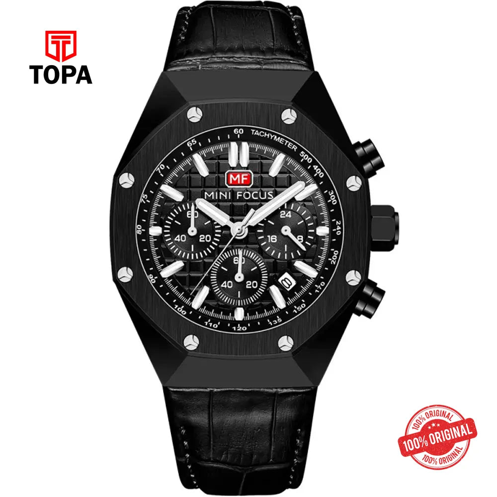 Mini Focus MF0417G-08 Leather Band Men Watch - Topa