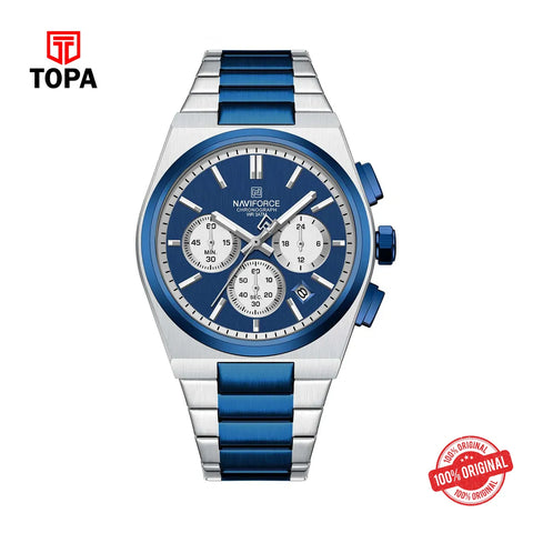 Naviforce NF-8048 Silver Blue Chronograph Stainless Steel Watch - Topa